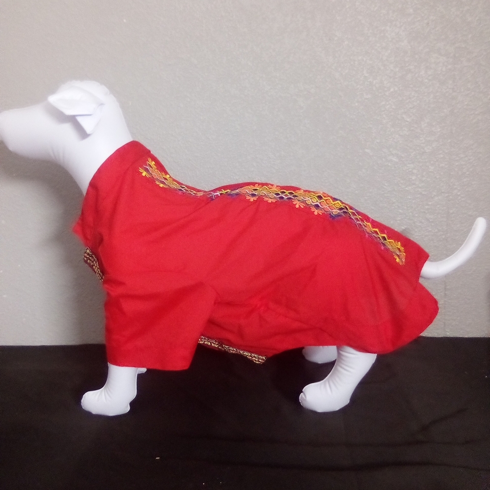 Red Dog Coat with Embroidered Design ( Box ED )